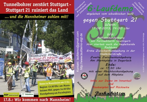 6. Laufdemo gegen Stuttgart 21/ Demo und Kundgebung der Tunnelbohrer-Kampagne